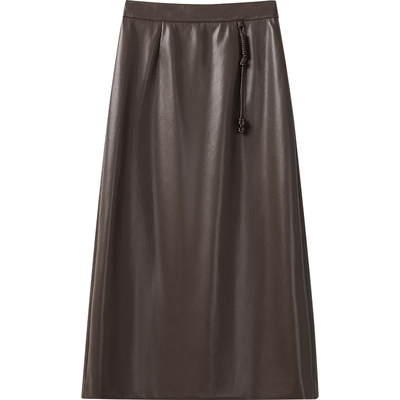 【播奥莱】播商场同款PU皮裙女冬新高腰气质直筒半裙BDR4BD3476