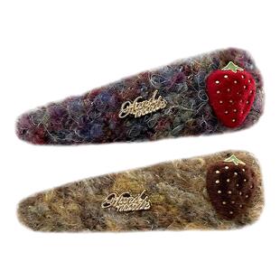 刘海侧边夹草莓毛绒鸭嘴发夹女前额后脑勺碎发整理神器一字夹发卡