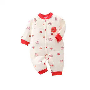 秋冬新款宝宝40克薄棉表里纯棉无骨连体衣新生儿保暖家居服睡衣