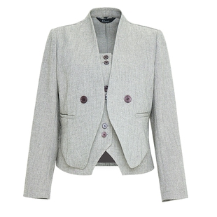 IDPAN无领西装短外套女2026春新款商务通勤正式场合灰色短款西服