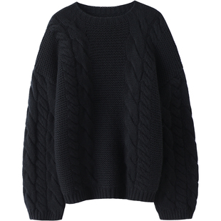 时光沉淀美！显瘦新贵~重磅加厚粗棒针羊绒衫女圆领纯羊绒毛衣冬