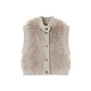 【商场同款】X--MOOM冬季新款轻奢高级感针织拼接外搭皮草马甲女