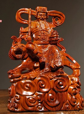 花梨木雕武财神赵公明骑虎神像摆件实木五路财神家居装饰工艺礼品