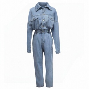 牛仔连体裤女秋季新款显瘦连身套装学生潮流网红连衣牛仔裤港风