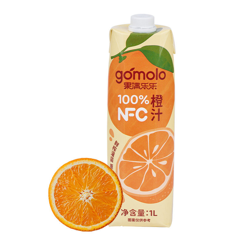 果满乐乐 100%NFC橙汁纯果汁1L 非浓缩还原原果鲜榨大瓶装饮料
