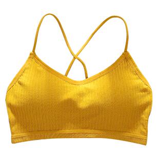 纯棉文胸美背后交叉固定胸垫内衣女无钢圈吊带一体式运动背心薄款