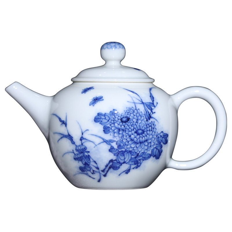 小雅青花阮定荣采蜜图全手工茶壶