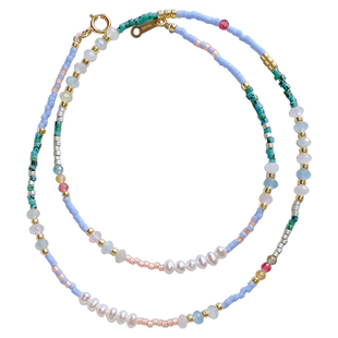 Timee Luna进口Miyuki古董珠原创设计项链女珍珠碧玺摩根石毛衣链