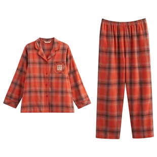 秋鹿【超柔软】梭织色织格纯棉睡衣女秋冬天情侣男长袖家居服套装