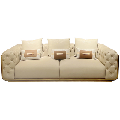 意式轻奢真皮实木拉扣客厅沙发