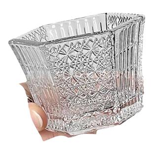 中古雕花vintage杯子侘寂小酒杯 日式茶杯六角清酒杯果酒杯玻璃杯