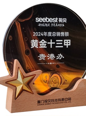 创意实木水晶奖杯定制奖牌定做年会高档经销代理商授权牌刻字纪念
