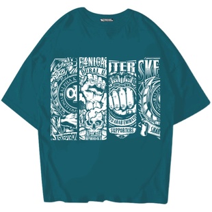 核爆炸潮牌四格图腾孔雀绿夏季250g全棉印花宽松大码半袖短袖T恤