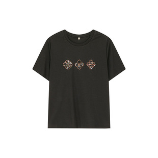 一城画一夏季简约百搭休闲风圆领正肩设计基本款T恤女