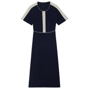 YINER音儿专选夏季女装法式优雅都市气质钉钻收腰显瘦知性连衣裙