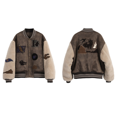 王安宇同款棒球服外套男女情侣款复古宽松字母绣花夹棉加厚夹克潮