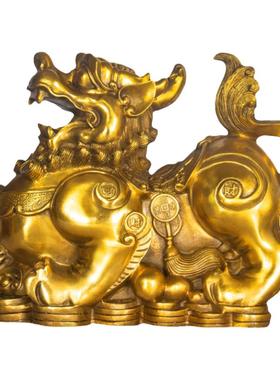 纯铜金钱貔貅摆件大号雌雄貔貅一对皮丘送朋友家居工艺品旺财招财