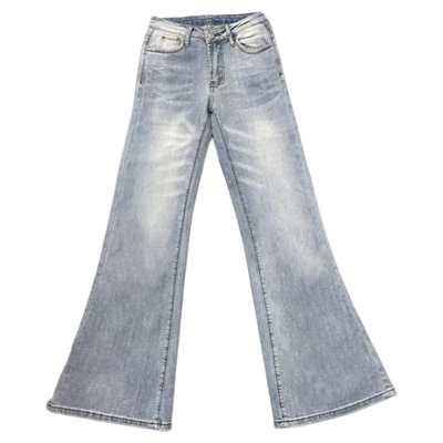 冰川蓝低腰微喇牛仔裤女