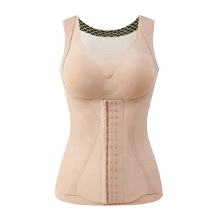 秋冬羊毛蚕丝蓄热保暖背心带胸垫舒适不勒塑身排扣收腹打底内衣女