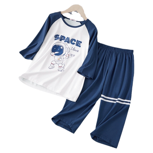猫人莫代尔男童睡衣男孩大童夏季薄款短袖儿童冰丝空调家居服套装