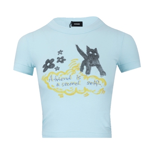 we 11 done女经典印花图案高腰短款短袖T恤女士春夏XY推选