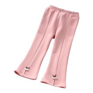 女童加绒裤子冬装新款外穿薄绒纯棉童装微喇裤宝宝儿童秋冬打底裤