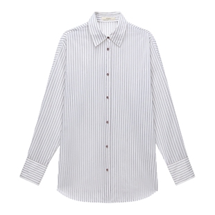 OCHIRLY欧时力  色织丝棉条纹长袖衬衫防晒休闲上衣春夏