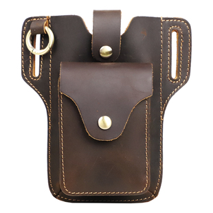 真皮手机腰包男款工地干活小包穿皮带挂包头层牛皮户外收纳包烟包