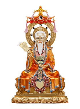 黄铜三清祖师神像太上老君元始天尊灵宝天尊神像带背光彩绘像摆件