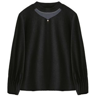 上班族纯欲镂空显瘦打底衫胖莹莹大码女装秋冬灯笼袖薄绒内搭上衣