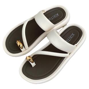 细细条 时尚休闲平底一字带夹脚拖鞋女沙滩人字拖夏季拼色凉拖鞋