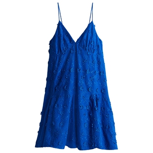 HM女装背心吊带连衣裙春季新款海边度假风贴花刺绣露背裙1281955