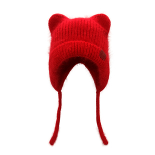 冰岛小熊耳朵兔毛针织帽子女秋冬保暖护耳可爱大头围显脸小毛线帽