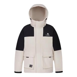 骆驼户外羽绒服男款防寒保暖秋冬拼色连帽防风防泼水工装夹克外套