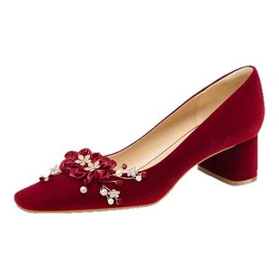 HolyRose【天缘巧合】中式婚鞋秀禾婚纱两穿新娘鞋粗跟红色礼服鞋