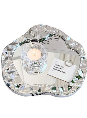 ins氛围感玻璃烛台拍照装饰道具餐桌浪漫场景布置高级感银色托盘