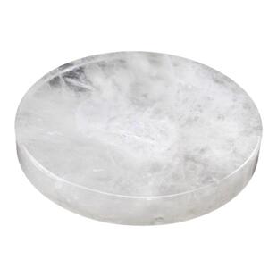 如鸿天然白水晶片原石摆件圆形底盘茶杯垫片状石头小号底座底托