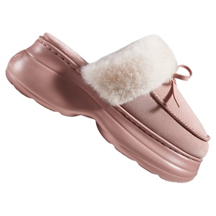 朴西蝴蝶结半拖女款家居室内加绒保暖秋冬季新款厚底增高防滑棉鞋
