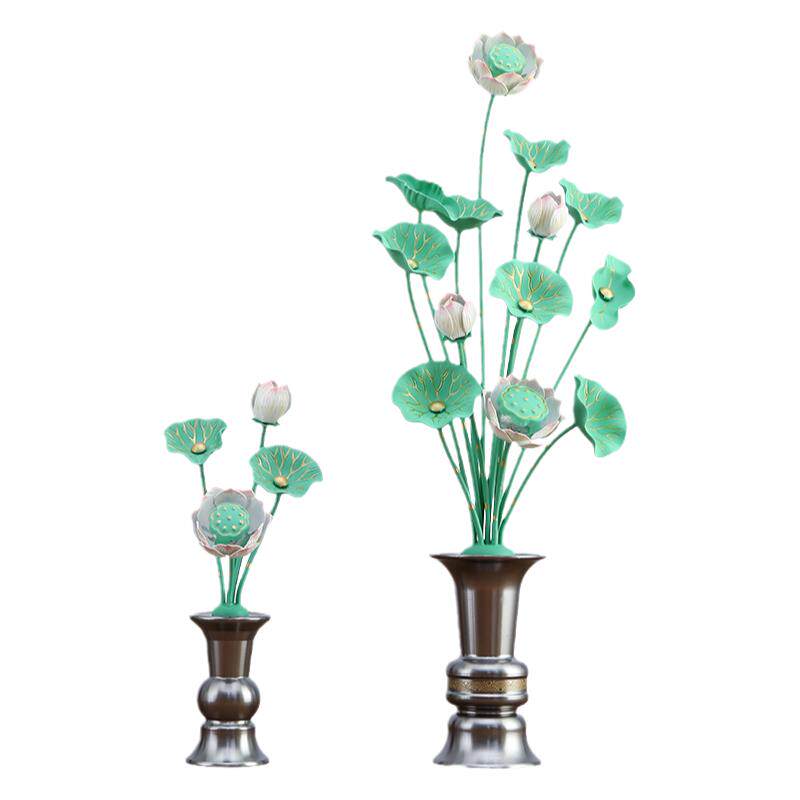 佛前供花鎏金仿真花束荷花摆件