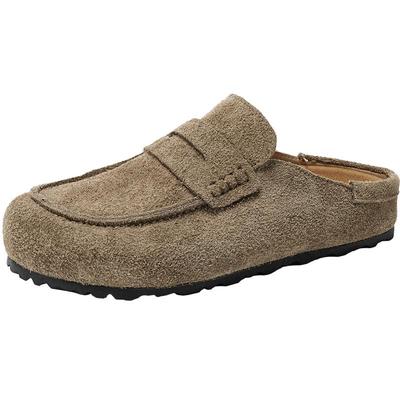 EBLAN/伊伴头层牛皮包头勃肯拖鞋