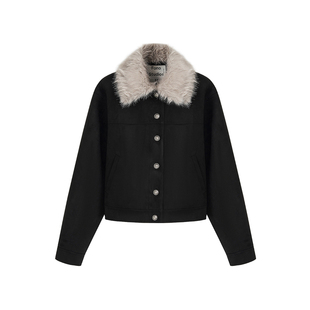 范洛Fano 复古加厚麂皮短外套2026冬季设计可拆卸毛领棉服夹克女