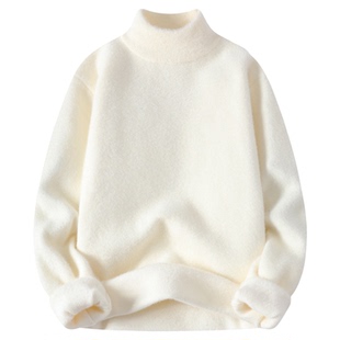 冬季毛衣女水貂绒保暖简约白色加绒毛线衣软糯打底衫加厚针织衫女