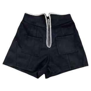 大码民族风鹿皮绒短裤女秋冬款高腰a字阔腿显瘦黑色百搭休闲靴裤