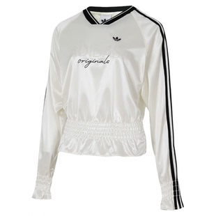 adidas阿迪达斯 SMOCKED TOP 休闲长袖球衣T恤 女款 汉玉白KS2879