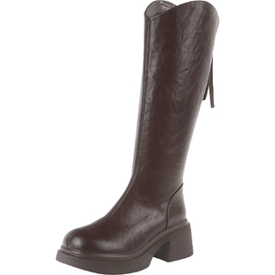 福禄桐时装靴女2025新款秋冬厚底粗跟不过膝长筒靴潮酷个性骑士靴