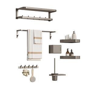 箭牌太空铝毛巾架浴巾架五金挂件卫生间置物架六件套灰色银色奶白