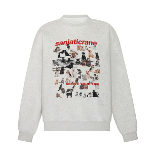 Sanjati crane美式卡通可爱动物汇猫咪狗狗男女宽松套头圆领卫衣