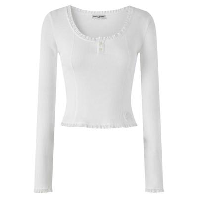 DIANA VEVINA 26春夏蕾丝花边U领长袖T恤时尚百搭修身显瘦上衣女