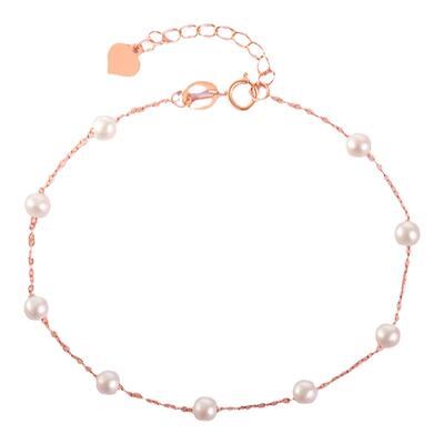 诗普琳 黄18K 约0.45g 天然淡水金珍珠手链玫瑰金手绳小米珠手串