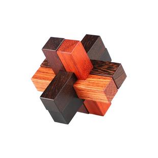 歌珊 红木孔明锁鲁班锁六根儿童木制益智玩具小学生单个鲁班锁6根